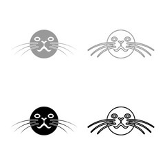 Head of seal set icon grey black color vector illustration image solid fill outline contour line thin flat style