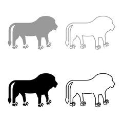 Lion head set icon grey black color vector illustration image solid fill outline contour line thin flat style