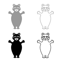 Raccoon set icon grey black color vector illustration image solid fill outline contour line thin flat style