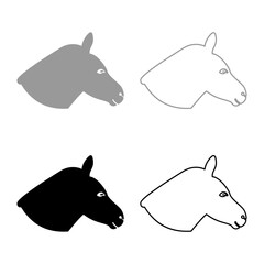 Donkey head silhouette set icon grey black color vector illustration image solid fill outline contour line thin flat style
