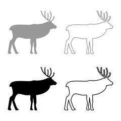 Deer stag set icon grey black color vector illustration image solid fill outline contour line thin flat style