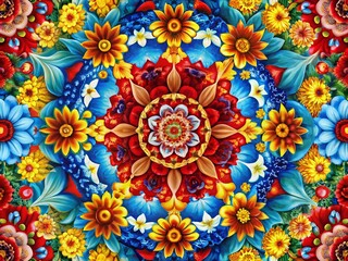 Vibrant Spanish-Style Decorative Pattern with Bold Flowers for Home Decor and Textiles