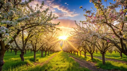 Vibrant Spring Blossoms in Orchard - Candid Photography of Flowering Trees