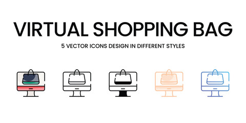 Virtual Shopping Bag vector icons set ready to use wed and mobile apps.