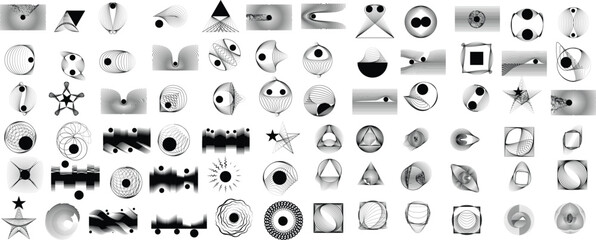 Collection of vector design elements. Set of logos with lines, stripes and circles. Various forms of line and dots design.Vector logo collection. Bundle of circle icons and elements. Set of lines art.