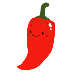 Flat vector illustration on white background in children's style. Red pepper with cute face. Vector illustration
