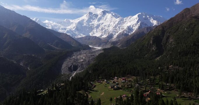 Amazing Establishing Drone Shot Above Fairy Meadows, Nanga Parbat. Pakistan's Second Tallest Mountain