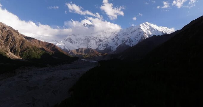 Aerial Pullback Reveals Stunning Nanga Parbat Mountain in Pakistan. Hyperlapse Drone Shot