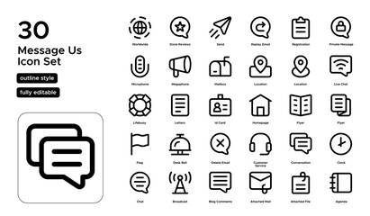 Message Us Line Icon Set: Inquiries, Live Chat, and Feedback Icons