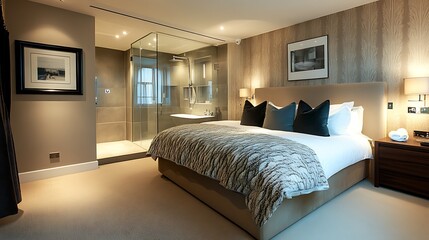 Elegant and Cozy Modern Bedroom Interior Design with Stylish Decor, mockup, poster and Background
