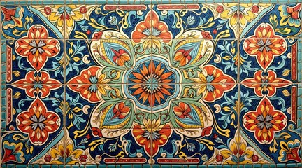 Floral pattern on ceramic tiles, floor decoration in an old house in oriental style, concept for space design