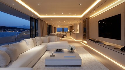 Luxury Yacht Interior at Dusk