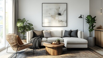 Elegant and Cozy Modern Bedroom Interior Design with Stylish Decor, mockup, poster and Background
