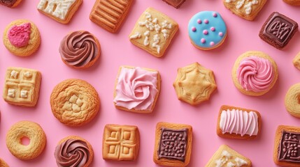 Assorted Decorative Cookies on Pink Background