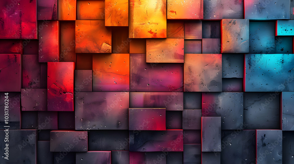 Poster abstract 3d cube background with vibrant colors