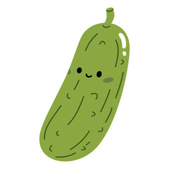 Flat vector illustration on white background in children's style. Cucumber with cute face. Vector illustration