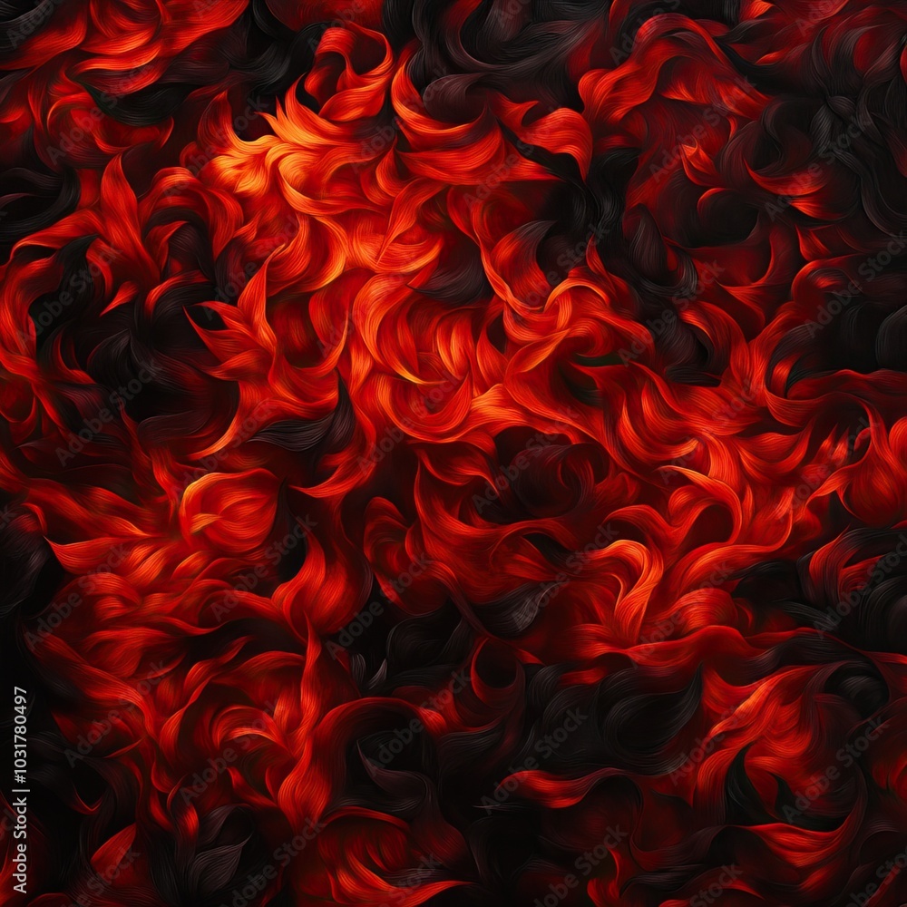 Poster abstract fiery pattern with swirling red and black textures, rich in depth and movement, perfect for