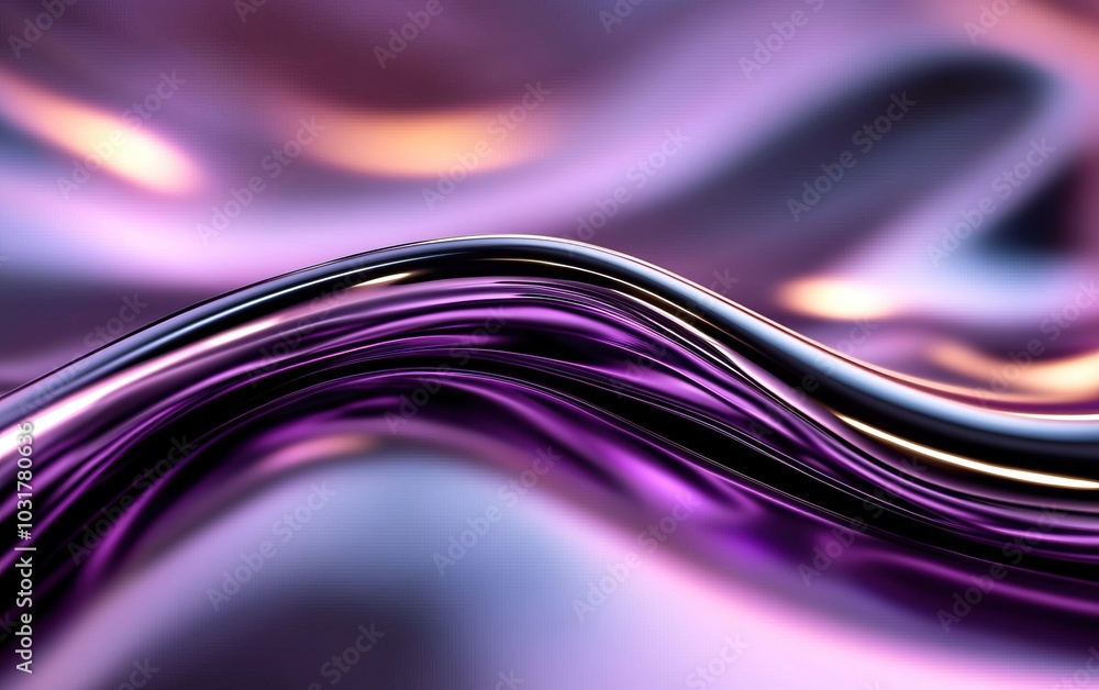 Poster abstract purple and silver wave pattern with fluid motion on a reflective surface.