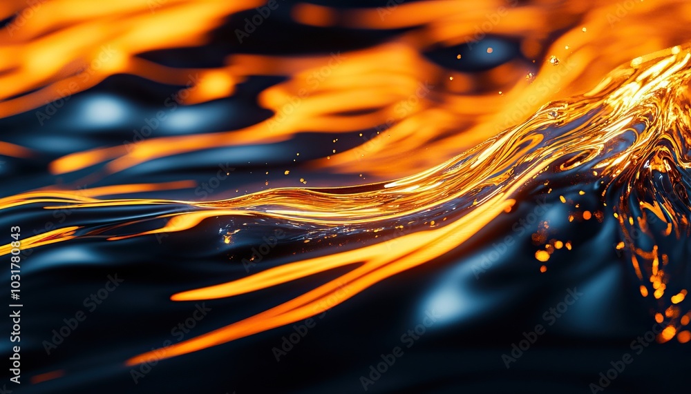 Poster abstract water flow with vibrant orange and black hues, creating a mesmerizing visual effect.