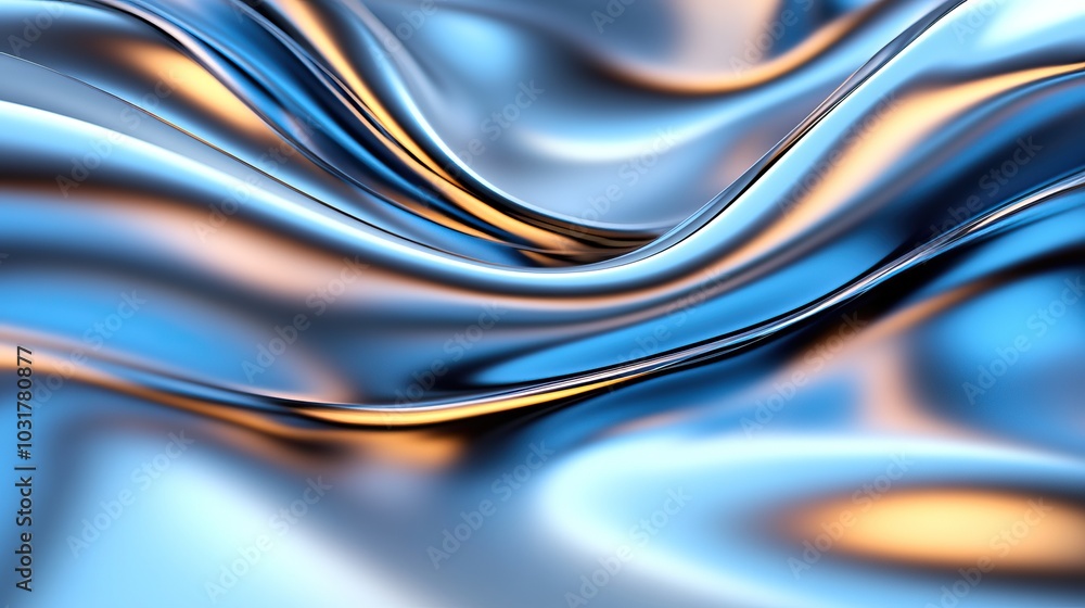 Poster abstract wave of blue and silver textures creating a smooth, dynamic visual effect.