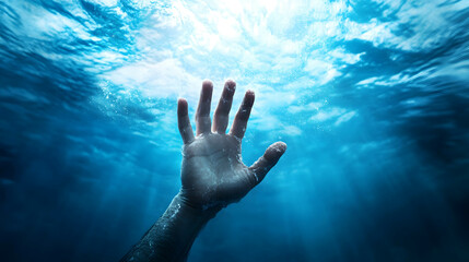 A figure drowning in a sea of external expectations, with hands reaching out for help.