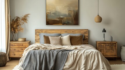 Elegant and Cozy Modern Bedroom Interior Design with Stylish Decor, mockup, poster and Background