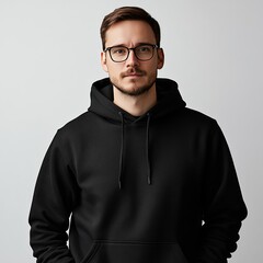 Obraz premium Mockup of an American man wearing a black pullover hoodie, Ai generated images