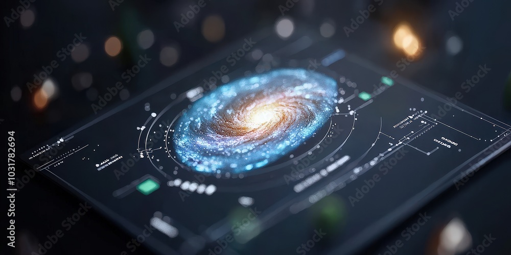 Aufkleber futuristic interface displaying spiral galaxy on tech screen