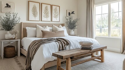 Elegant and Cozy Modern Bedroom Interior Design with Stylish Decor, mockup, poster and Background