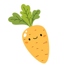 Flat vector illustration on white background in children's style. Carrots with cute face. Vector illustration