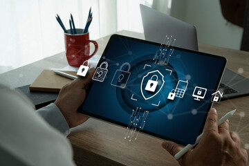 anti virus Firewall Protection safety security working on protecting Warning of a detected malware business