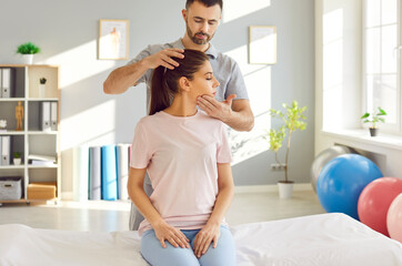Rehabilitation, head, neck therapy by professional doctor, trainer nurse, manual therapy...