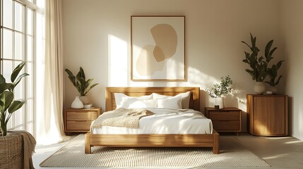 Fototapeta premium Elegant and Cozy Modern Bedroom Interior Design with Stylish Decor, mockup, poster and Background