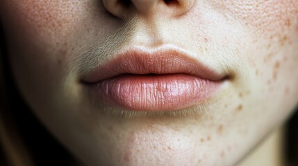 Fototapeta premium A tight shot of a woman's face adorned with freckles, some on her cheeks and others around her lips