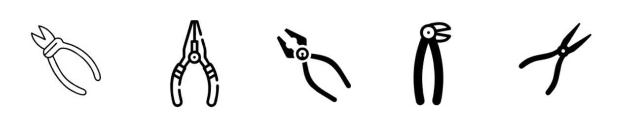 Pliers line black and white background icons set