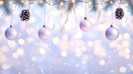 A Charming 3D Hanging Christmas Decoration Featuring Oversized Balls and Pinecones Along with Twinkling Lights