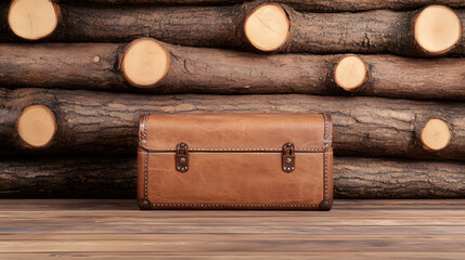 An Exquisite Nature-Inspired Background with Rustic Wood and Refined Leather for Effective Branding and Marketing