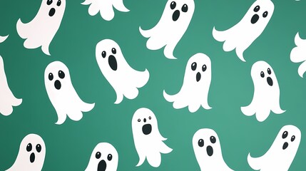 Playful ghost patterns on a teal background, perfect for Halloween decor.