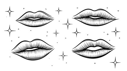 Dynamic Modern Icons in Solid Black and White Featuring Cleansed Celestial Lips with Dripping Effects