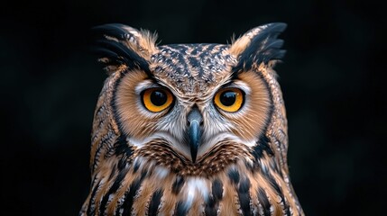 Fototapeta premium Close Up Portrait of a Majestic Owl with Intense Golden Eyes