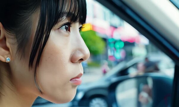 Japanese Woman Skillfully Parallel Parking in Busy Urban Street