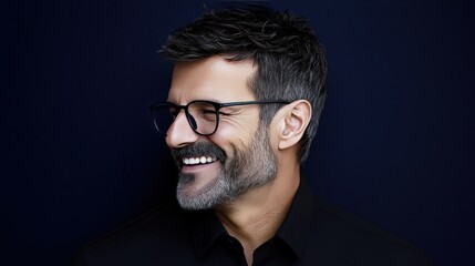 Obraz premium Smiling Man with Glasses and Beard Portrait Photography