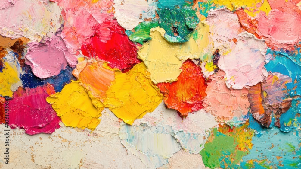Poster this artwork showcases a rich texture created by vibrant colors and expressive strokes, capturing a 