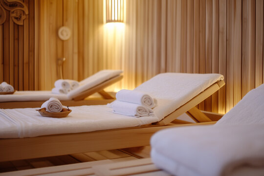 Liegen mit Handt&uuml;chern im Spa-Bereich