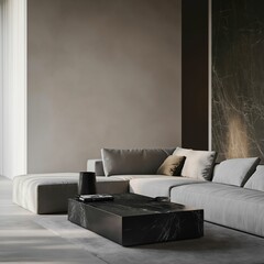 Modern minimalist living room with elegant gray furniture design