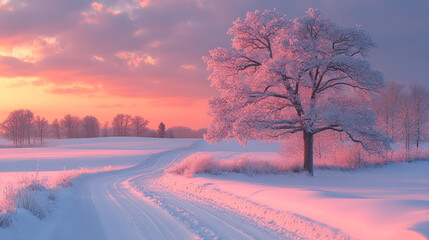Snowy winter forest close up