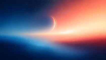 A breathtaking view of a crescent moon set against a gradient sky blending from deep blue to warm red hues