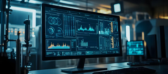 Computer Monitor with Data Analytics and Charts in a Lab