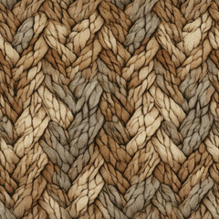 Chunky knitted seamless texture with a herringbone pattern in warm beige and brown tones, creating a cozy, rustic, and handcrafted design