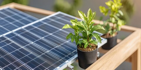 Fototapeta premium Green Energy Plants on Solar Panel Renewable Energy Source Sustainable Lifestyle